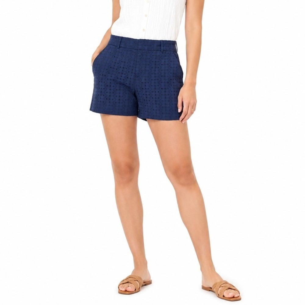 Banana Republic Eyelet Shorts Women 6 Navy Blue Cotton Casual Summer